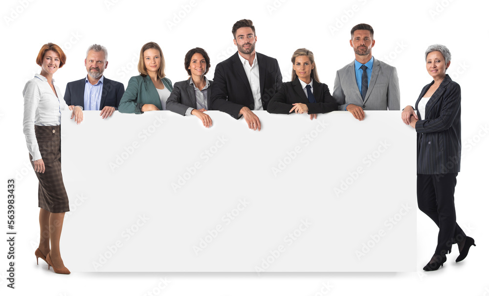 Business people with blank banner Business people with blank banner