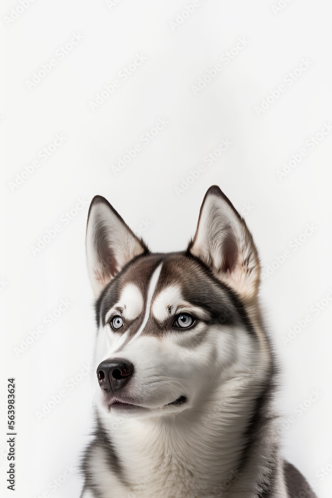 Husky dog portrait, dog headshot, puppy, pet, animal, isolated, Generative AI