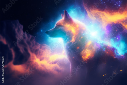 Fotomurale Loup dans la galaxie et les étoiles illustration fantastique