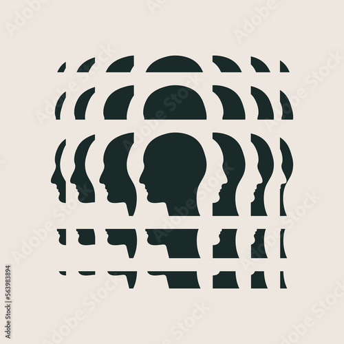 Different forms of personality. Schizophrenia, bipolar mental disorder. Abstract human head, silhouette. Vector design element