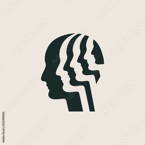Human head icon, silhouette. Inner voices or personalities. Mental health, self development. Vector illustration