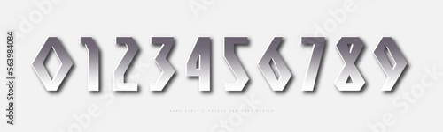 Silver colored sans serif numbers