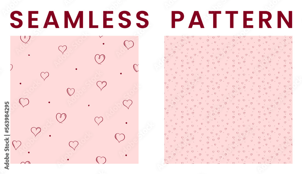 Valentines Day vector seamless pattern background. Doodle hearts LOVE Wallpaper.