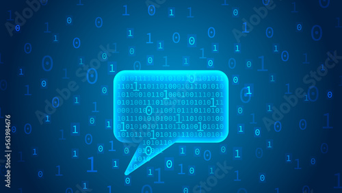 Illustration of sms attacks or sms mobile threats. Sms and binary code on blue background
