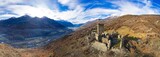 Medieval impressive castle Cly surrouded by Alps mountains in Valle d'aosta, Italy. aerial drone panoramic view