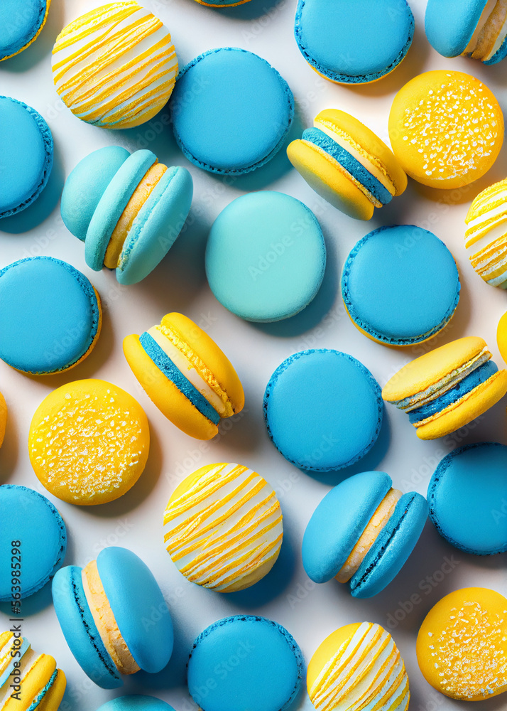 Obraz premium Cake macaroon on white background from above, AI Generated