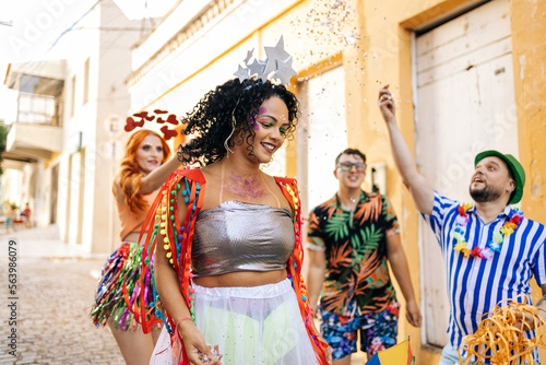 Brazilian Carnival. Group of friends celebrating carnival party