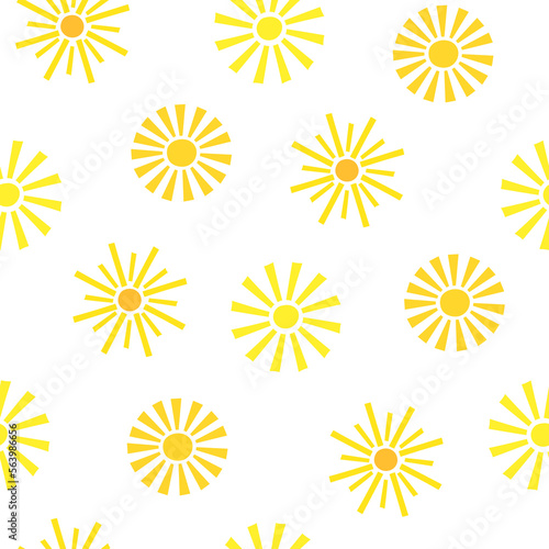 Simple yellow sun seamless pattern vector flat illustration, cute summer repeat ornament for making textile, fabrics, home decor, vacation concept and holiday design for children, gift paper
