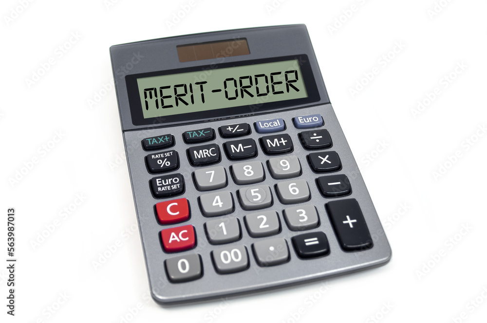 Calculator with merit-order effect isolated on white background Calculator with merit-order effect isolated on white background