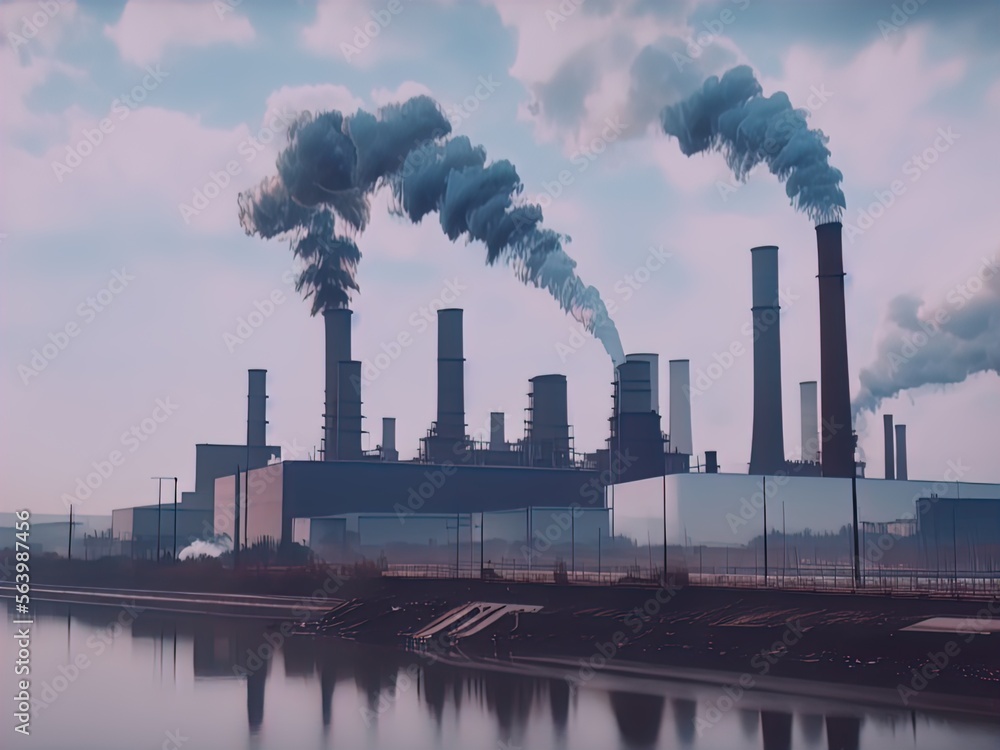 Huge plumes of smoke from an industrial plant. 