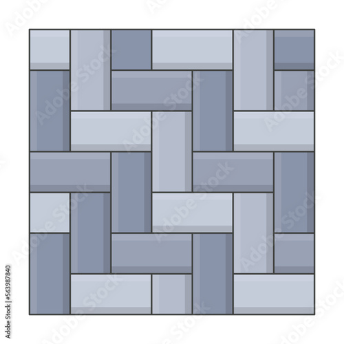 Stone tiles texture for city pavement. Illustration of cobblestone road with mosaic cobble blocks. Top view of pave pattern. Sidewalk concept