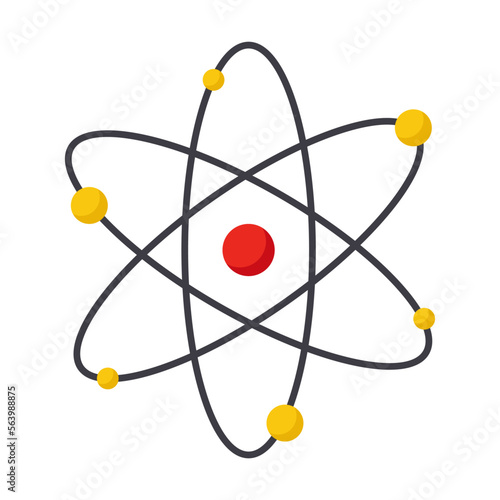 School schematic representation of an atom with protons and electrons in orbits vector illustration. Mathematics equipment for experiments isolated on white background
