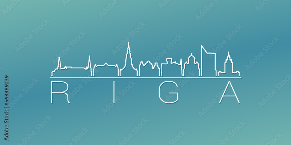 Riga, Latvia Skyline Linear Design. Flat City Illustration Minimal Clip Art. Background Gradient Travel Vector Icon.