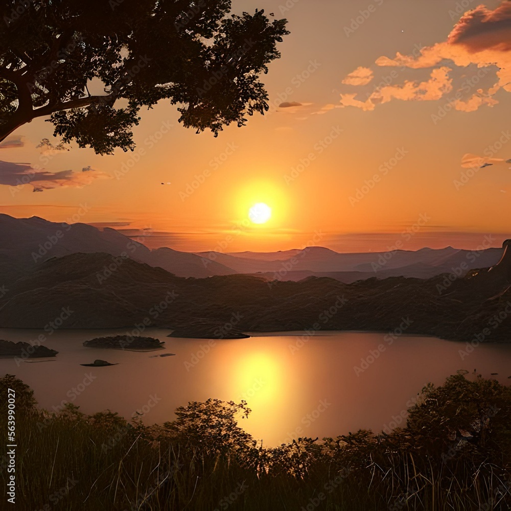 sunset on the lake. Generative AI. sunset on the lake. Generative AI.