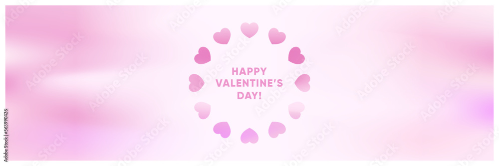 Happy Valentine's Day gradient horizontal banner, greeting card or background with minimalist heart pattern. Pink simple aesthetic design for event promo, decor, sales, invitation, wedding, print. Happy Valentine's Day gradient horizontal banner, greeting card or background with minimalist heart pattern. Pink simple aesthetic design for event promo, decor, sales, invitation, wedding, print.