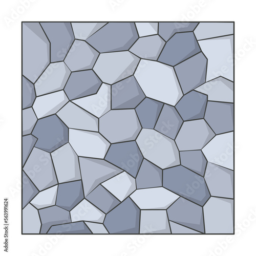 Stone tiles texture for city pavement. Illustration of cobblestone road with mosaic cobble flagstone blocks. Top view of pave pattern isolated on white. Sidewalk concept