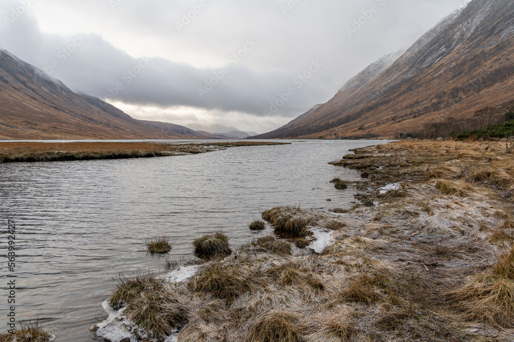 The meeting point of River Etive and the Loch Etive in the Highlands, Scotland The meeting point of River Etive and the Loch Etive in the Highlands, Scotland