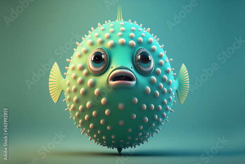 funny puffer fish charater AI generate 