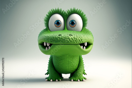 cute green alligater on white background, AI generate © Piyapa