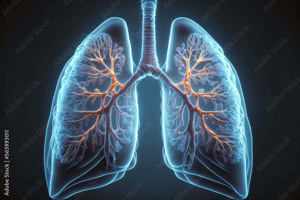 imagine inside lung with cronic ostructive desase with smoke, AI generate - obrazy, fototapety, plakaty 