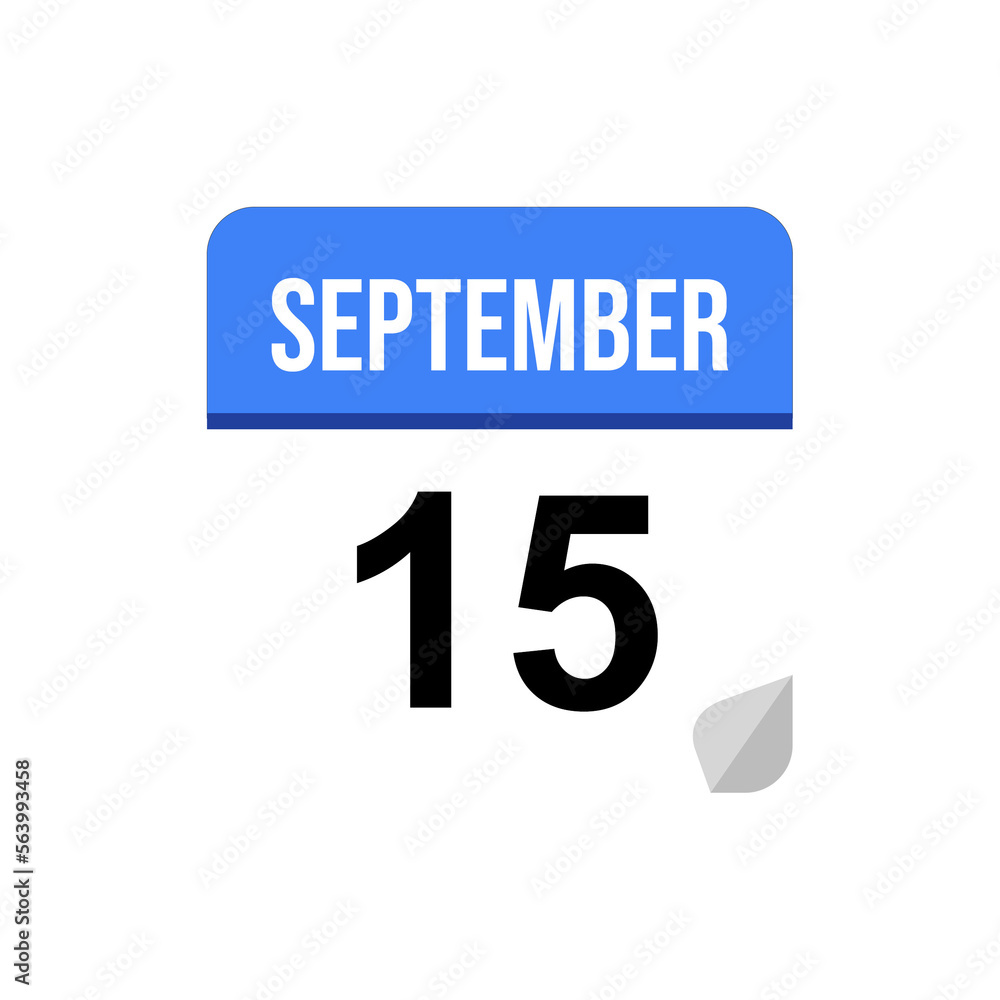 15 September calendar date icon on transparent background 15 September calendar date icon on transparent background