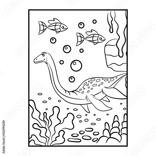 Dinosaur coloring page. Kids preschool activity coloring template