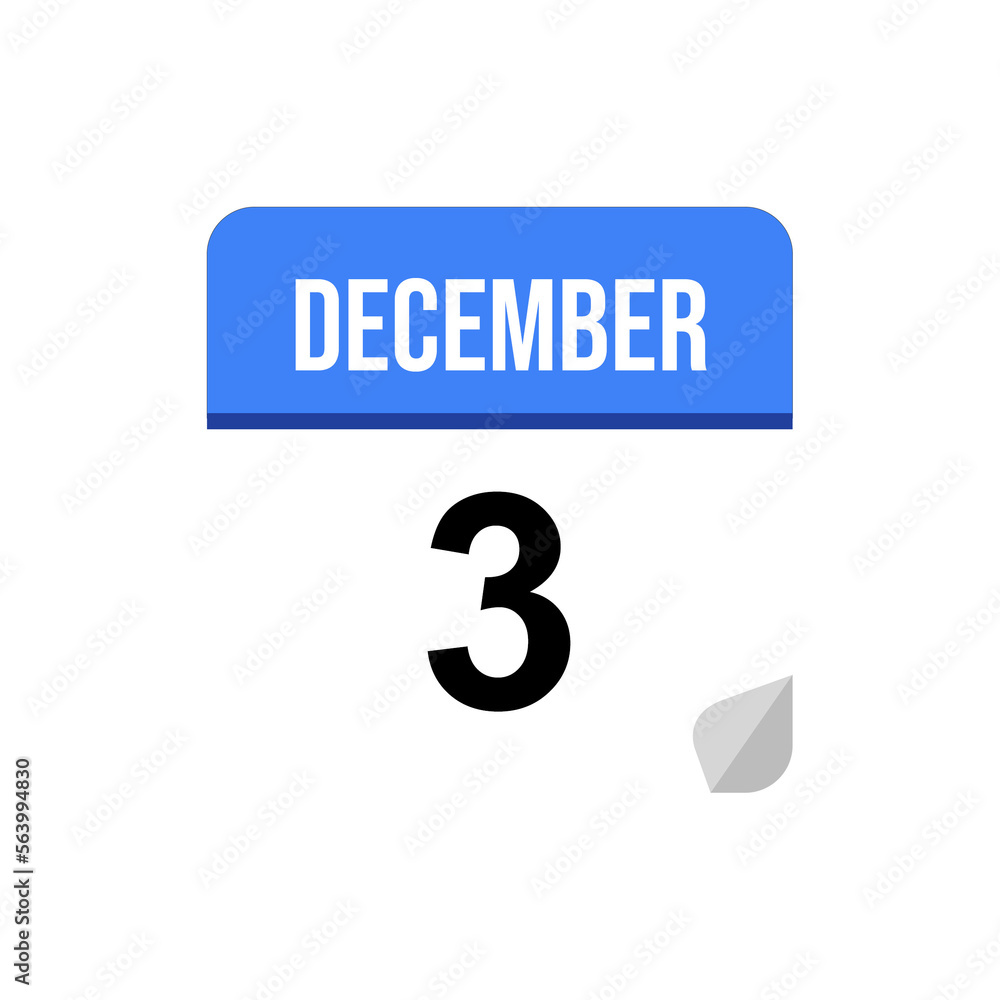 3 December, Calendar date icon, Event date icon 3 December, Calendar date icon, Event date icon