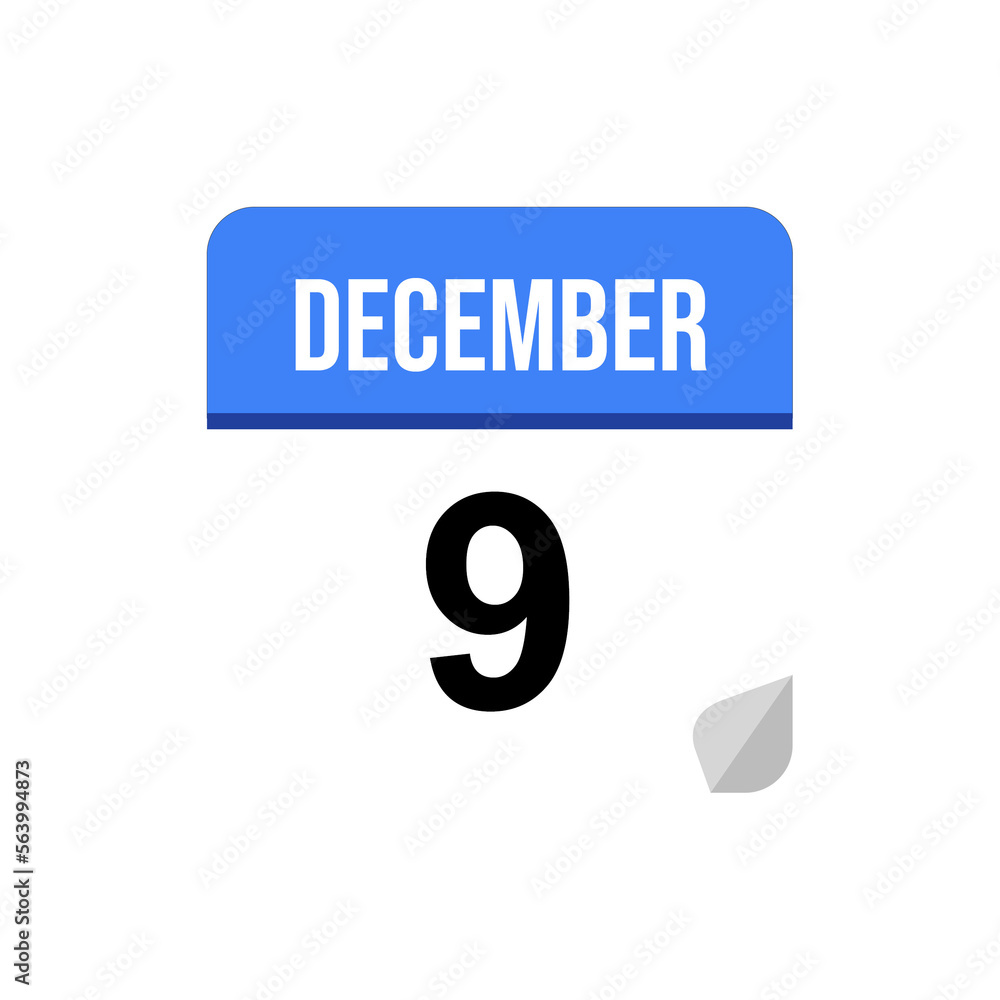 9 December, Calendar date icon, Event date icon 9 December, Calendar date icon, Event date icon