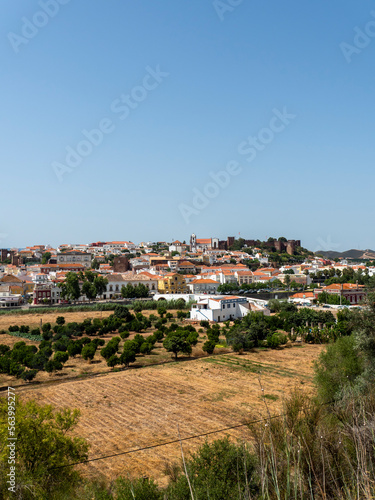 Cityscape of Silves with Moorish Castle and Cathedral on top of the hill, Algarve, Portugal © David Brown