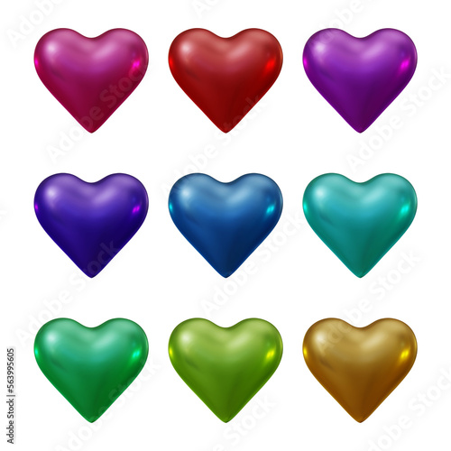 Set of heart icons or love symbol shapes in 3d rendering