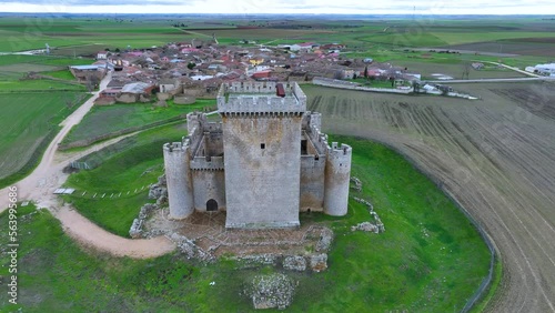 Aerial view from a drone of the surroundings of the Castle and the dovecotes in the town of Villalonso. Villalonso. Zamora. Castile and Leon. Spain. Europe photo