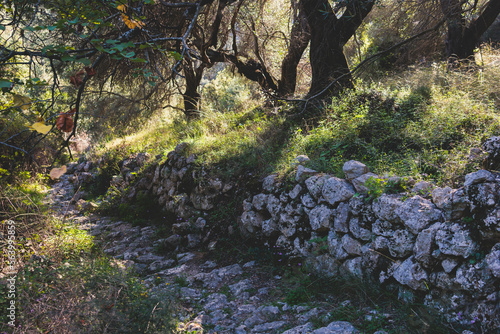 Φωτογραφία View of hiking trail from Paleokastritsa to Lakones, Old Donkey path, Corfu, Ker