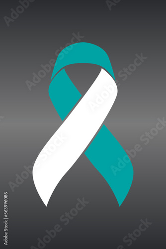 Vector graphic of cervical cancer ribbon on black gradient background. White and teal awareness ribbon for cervical cancer support symbol. vector eps10.