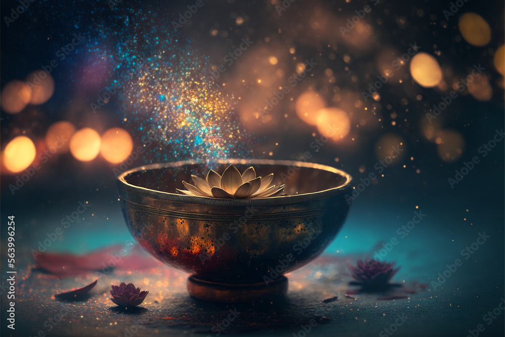 Tibetan meditative singing bowls. AI generation Tibetan meditative singing bowls. AI generation