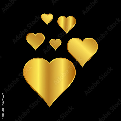 gold heart for Valentines day isolated on black background, heart symbol