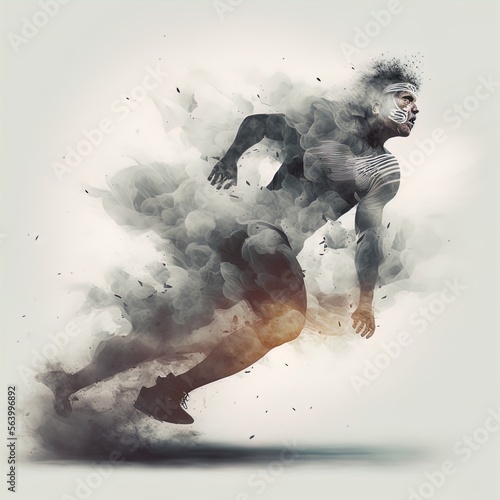 Double exposure image of athlete and smoke. Made with Generative AI. © Virtual Actors