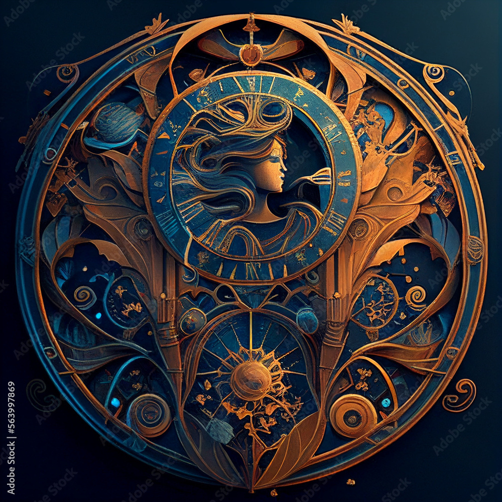 Art nouveau style astronomical clock