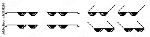 Pixel sign collection with black glasses pixel. Thug life different glasses vector icon.