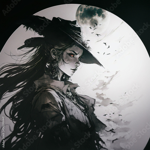 witch in line light, generative ai