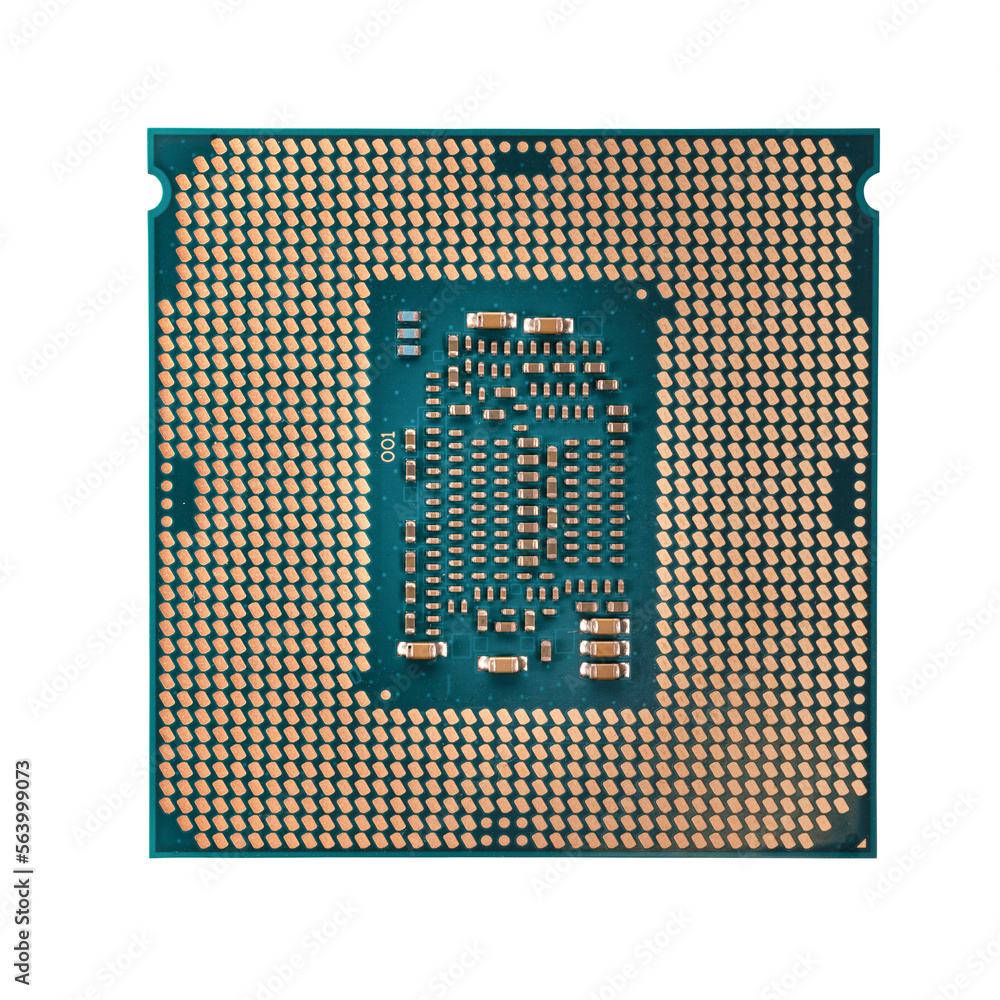 Close-up of the CPU pin pad. Top view isolated png with transparency