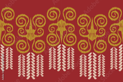 Ethnic Ikat fabric pattern geometric style.African Ikat embroidery Ethnic oriental pattern crimson red background. Abstract,vector,illustration. use for texture,clothing,wrapping,decoration,carpet.