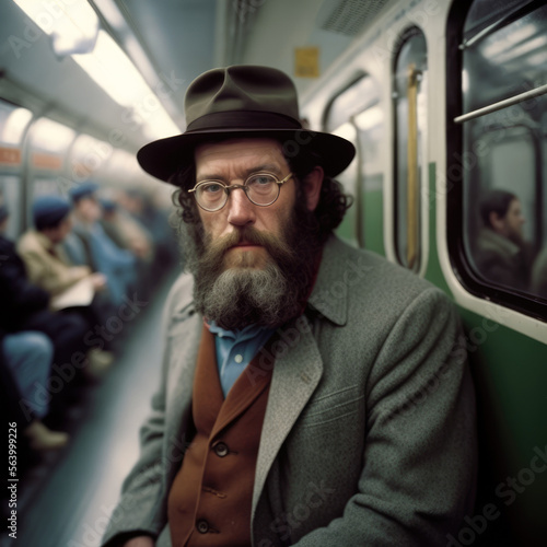 Portrait of a jewish man traveling in subway - Generative AI