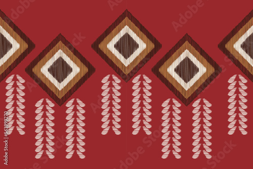 Ethnic Ikat fabric pattern geometric style.African Ikat embroidery Ethnic oriental pattern crimson red background. Abstract,vector,illustration. use for texture,clothing,wrapping,decoration,carpet.