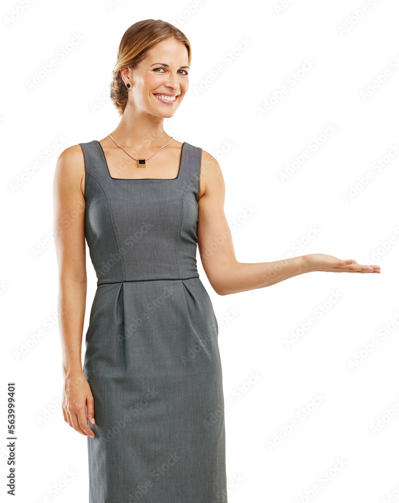 Advertising, mockup and portrait of business woman on a white background for branding, logo and marketing. Product placement, corporate and isolated girl with hand gesture for announcement or message Advertising, mockup and portrait of business woman on a white background for branding, logo and marketing. Product placement, corporate and isolated girl with hand gesture for announcement or message