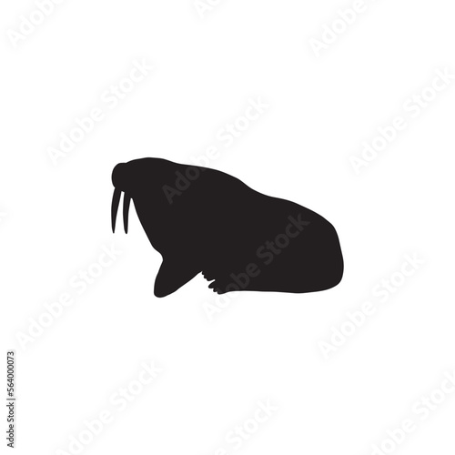 Cute walrus silhouette on a white background. Vector hand drawn kids illustration. Sea ocean. Underwater world