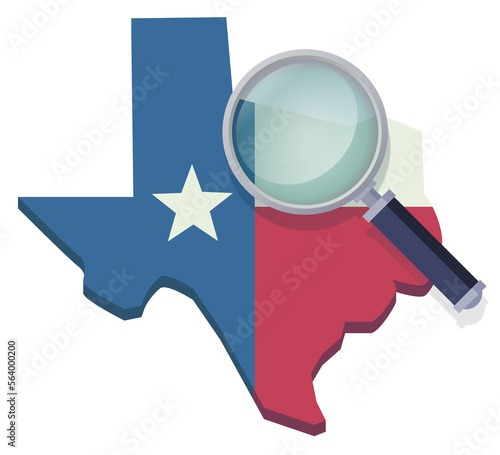 Texas under the magnifying glass (flat design)