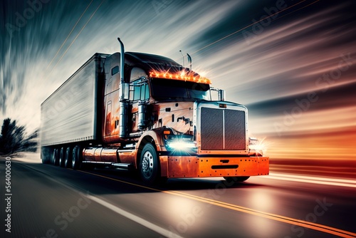Mighty Logistics: Bold and Powerful Big Truck Background Image Perfect for Logistic Industry Websites, Presentations and Marketing Materials generative ai © Arisctur