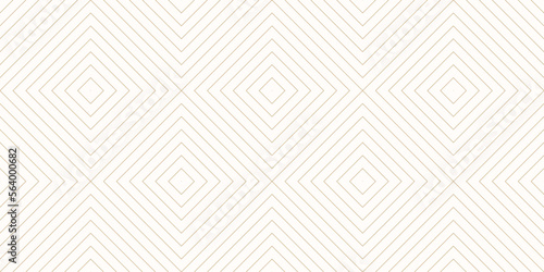 Vector golden geometric seamless pattern. Subtle elegant texture with diamonds, rhombuses, thin lines, tiles. Abstract gold and white graphic ornament. Minimalist linear background. Luxury wide design