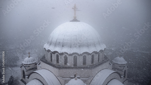 View of Saint Sava, orthodox church in Belgrade, Serbia in winter snowing time. photo