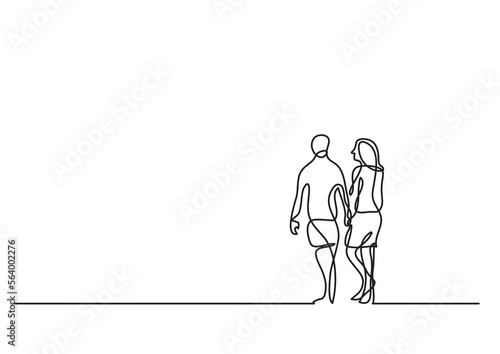 continuous line drawing vector illustration with FULLY EDITABLE STROKE of couple walking on beach